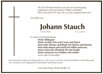 Traueranzeige von Johann Stauch von Pegnitz-Zeitung